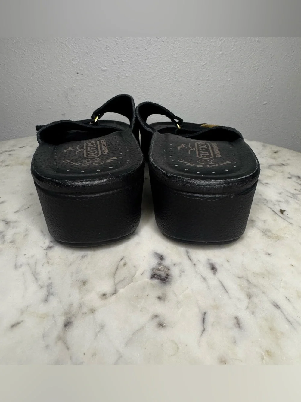 Fly Flot Italian Comfort Sandals Size 7 US/ 37 Euro black wedges Suede shoes